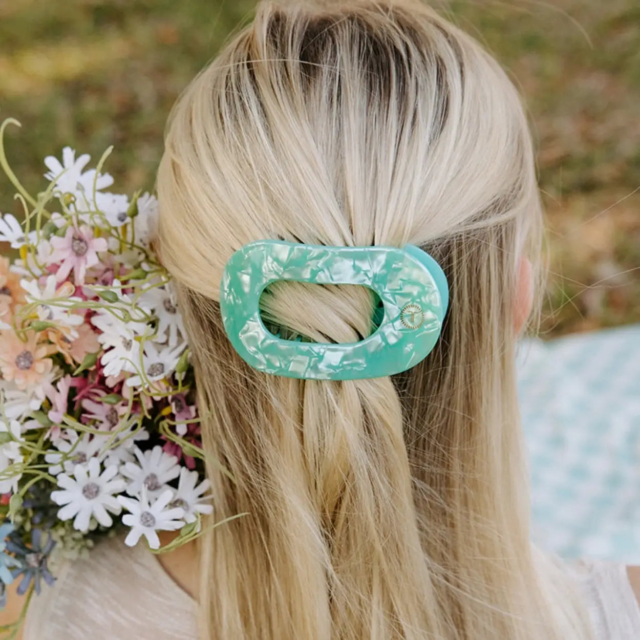 TELETIES Medium Flat Round Hair Clip - Spring Splash