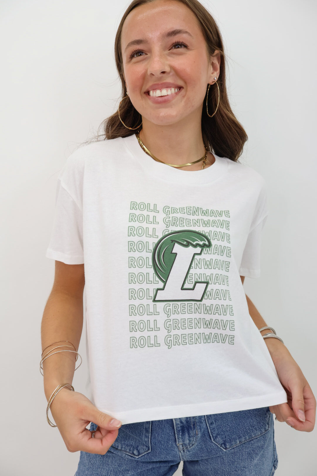 Leeds Roll Greenwave Crop Tee - White