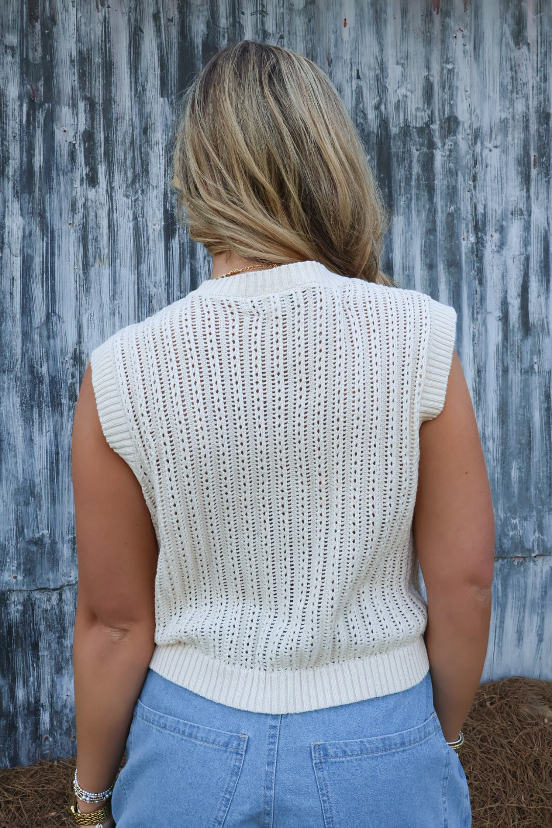 Cream Crochet Button Front Vest
