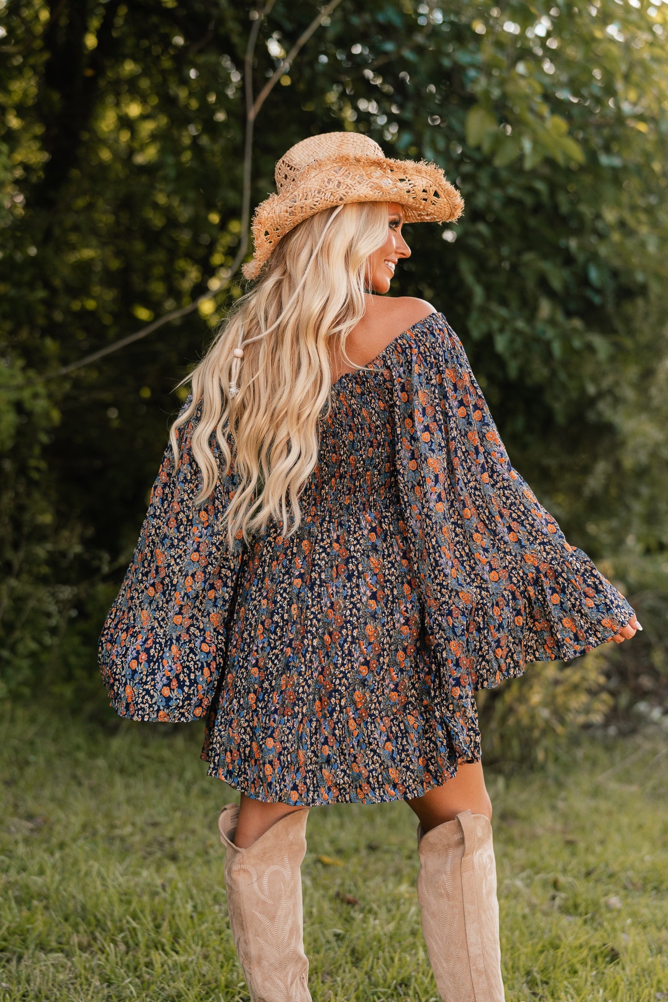 She's A Catch Bell Sleeve Mini Dress