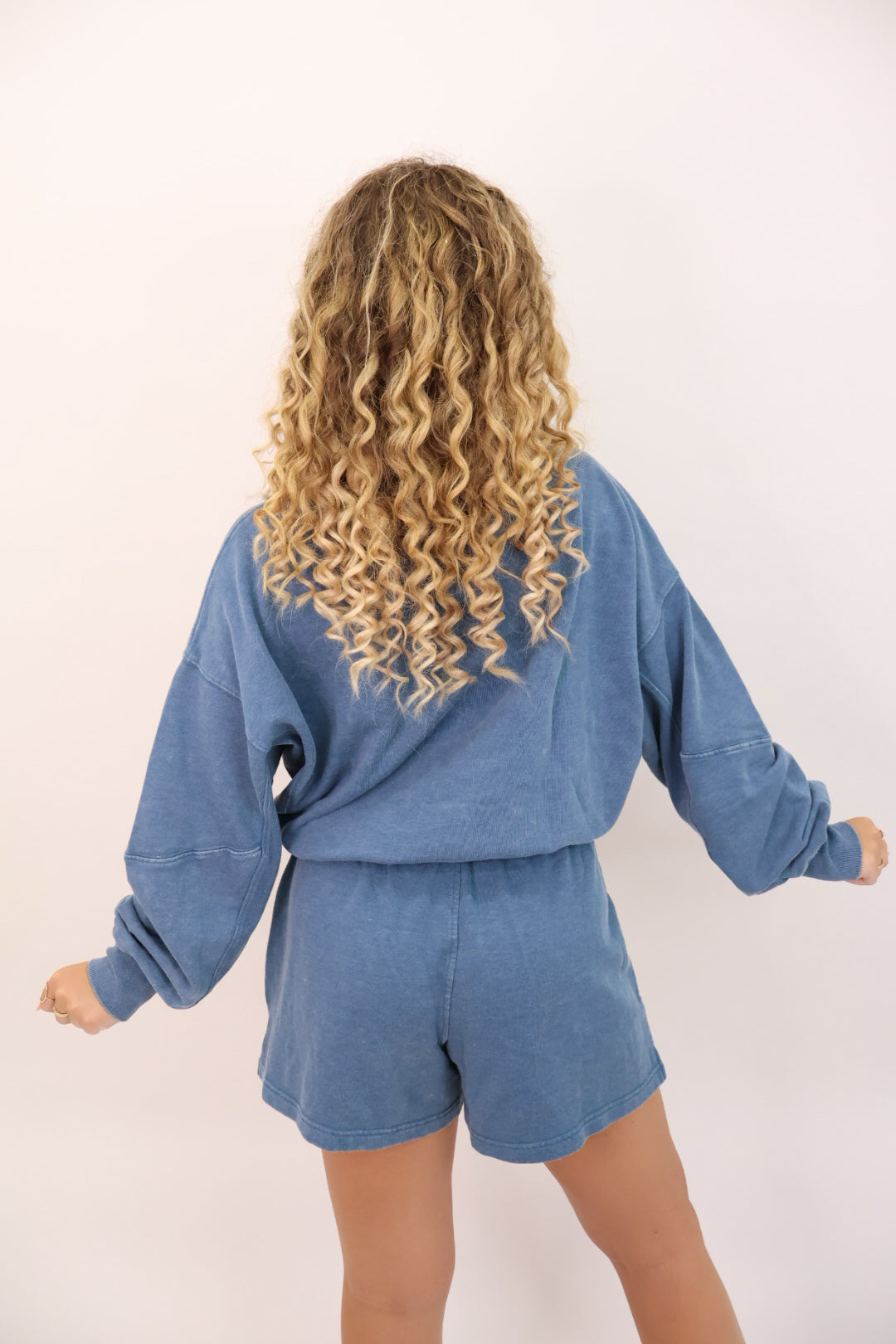 French Terry Pullover and Short Set - Blue Denim