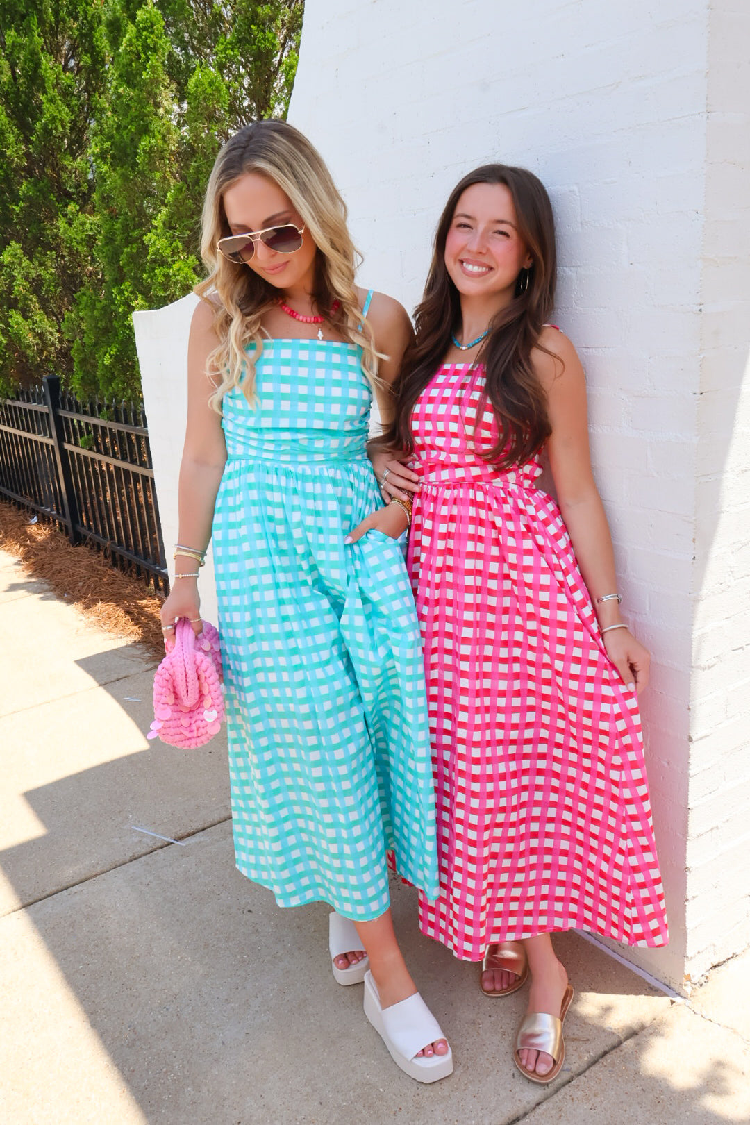 Checkered Midi Dress - Pink
