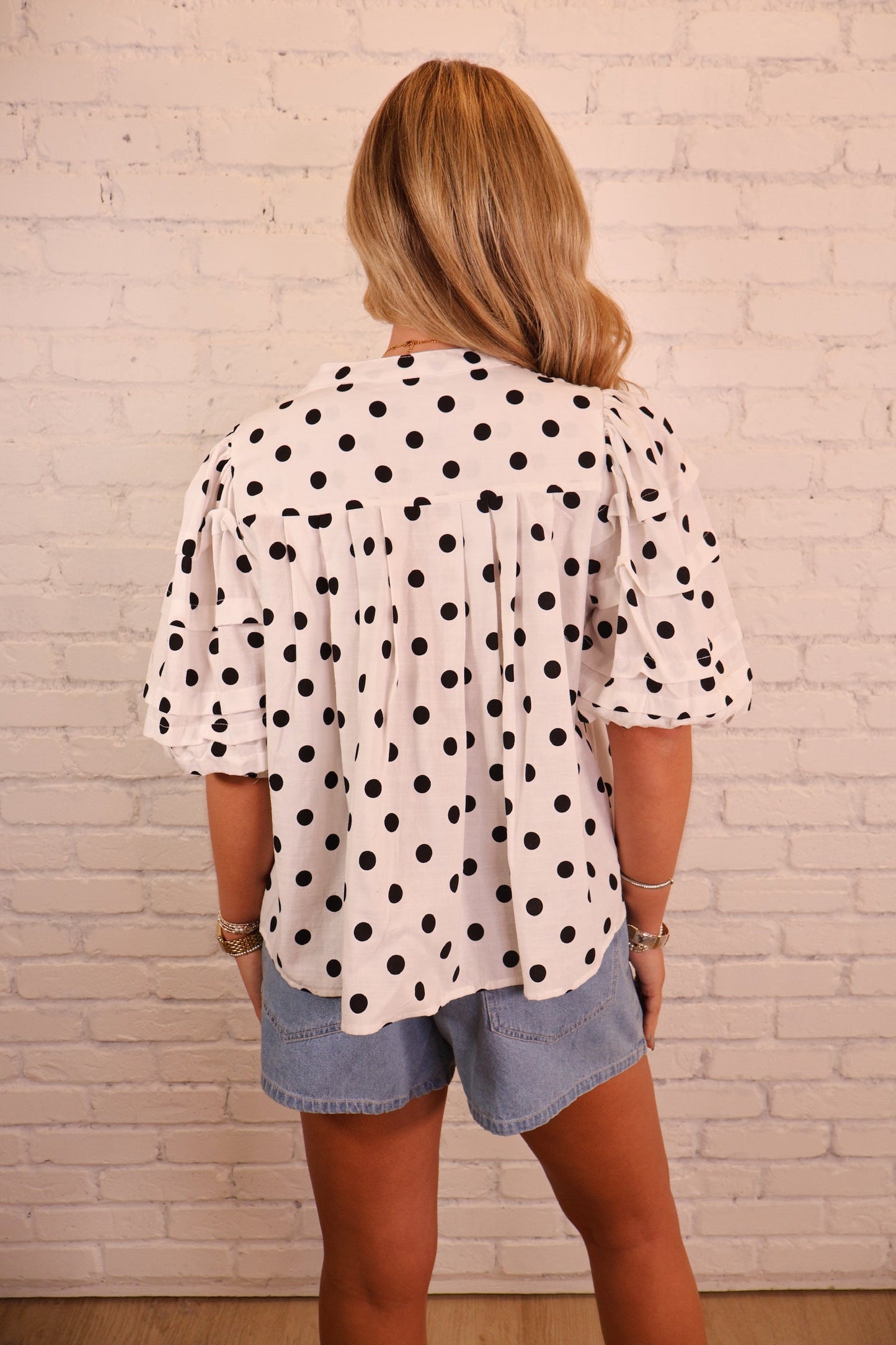 Polka Dot Button Front Babydoll Top