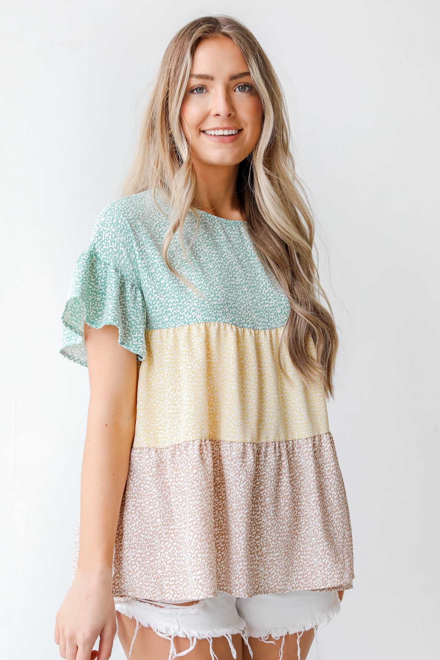 All For Me Color Block Tiered Blouse
