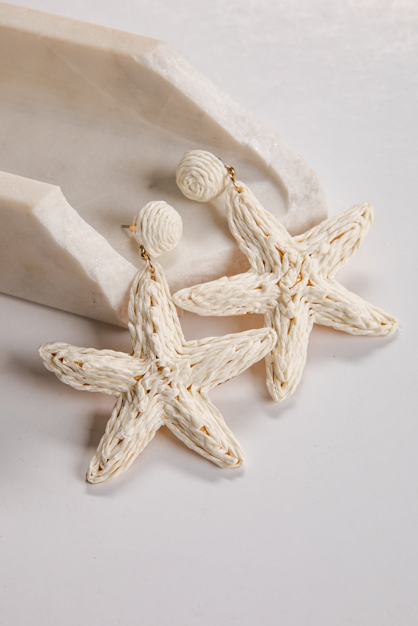 Aster White Woven Starfish Earrings