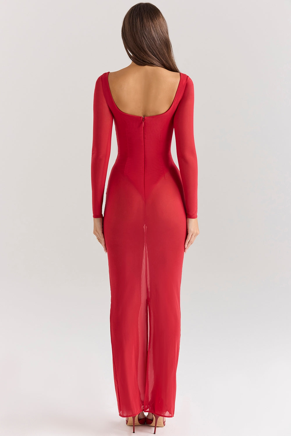 holly red mesh maxi dress with bodysuit