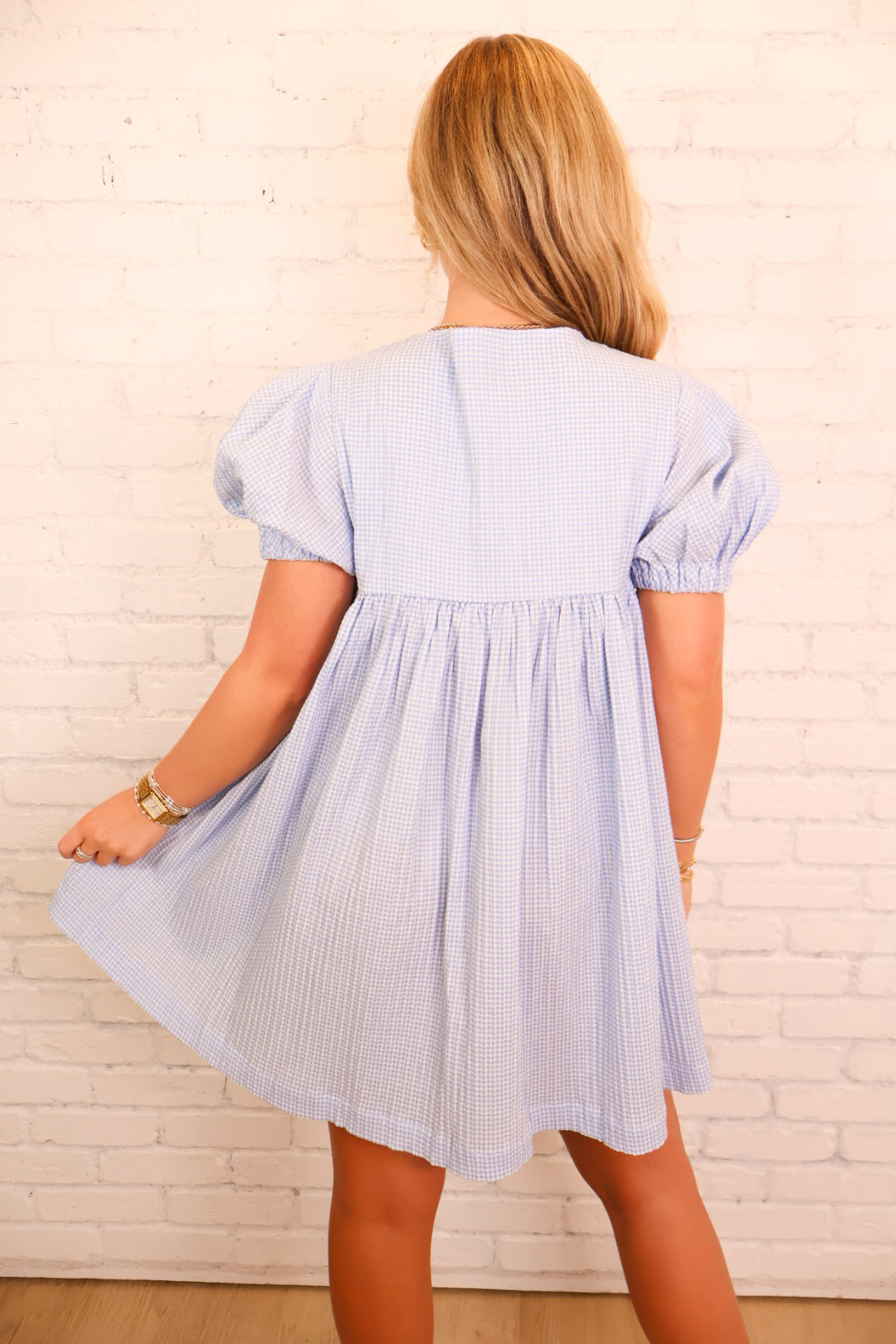 Gingham Babydoll Dress - Blue
