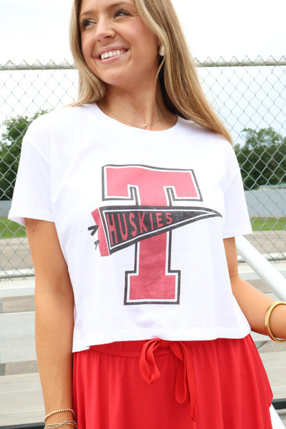 Trussville Huskies Pennant Mom Crop Tee