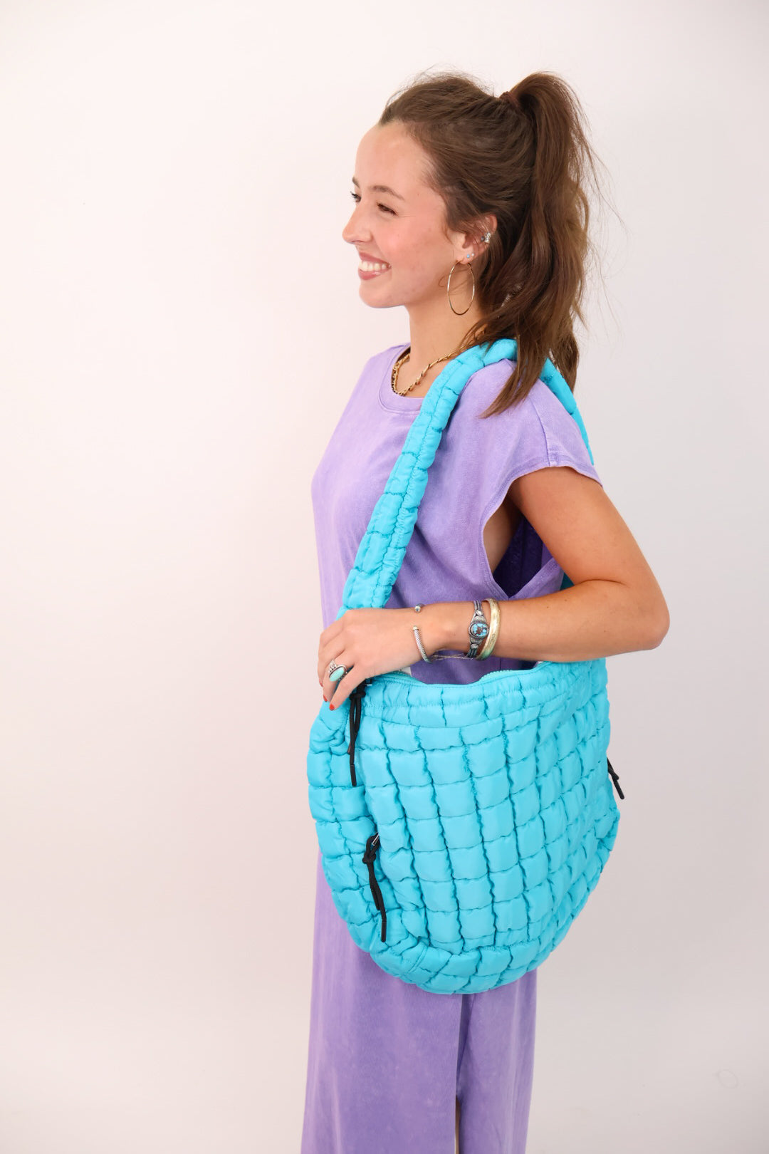 Large Quilted Carryall Bag - Blue
