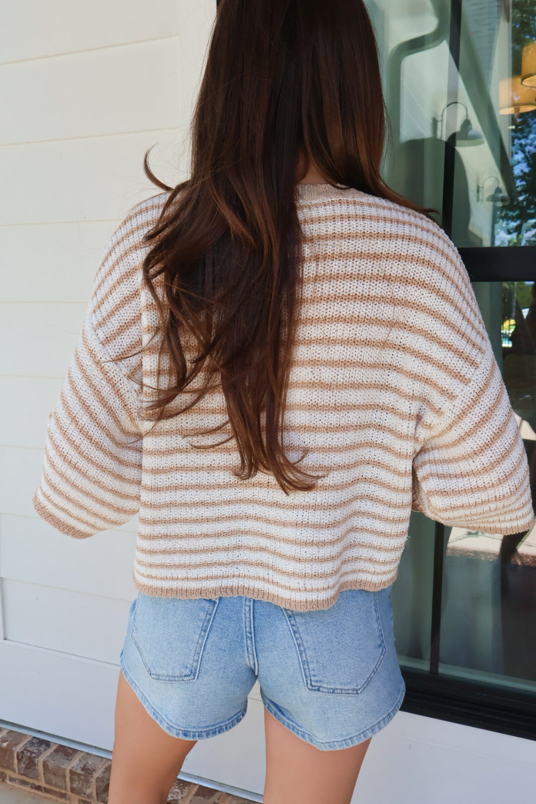 Taupe Striped Button Front Sweater
