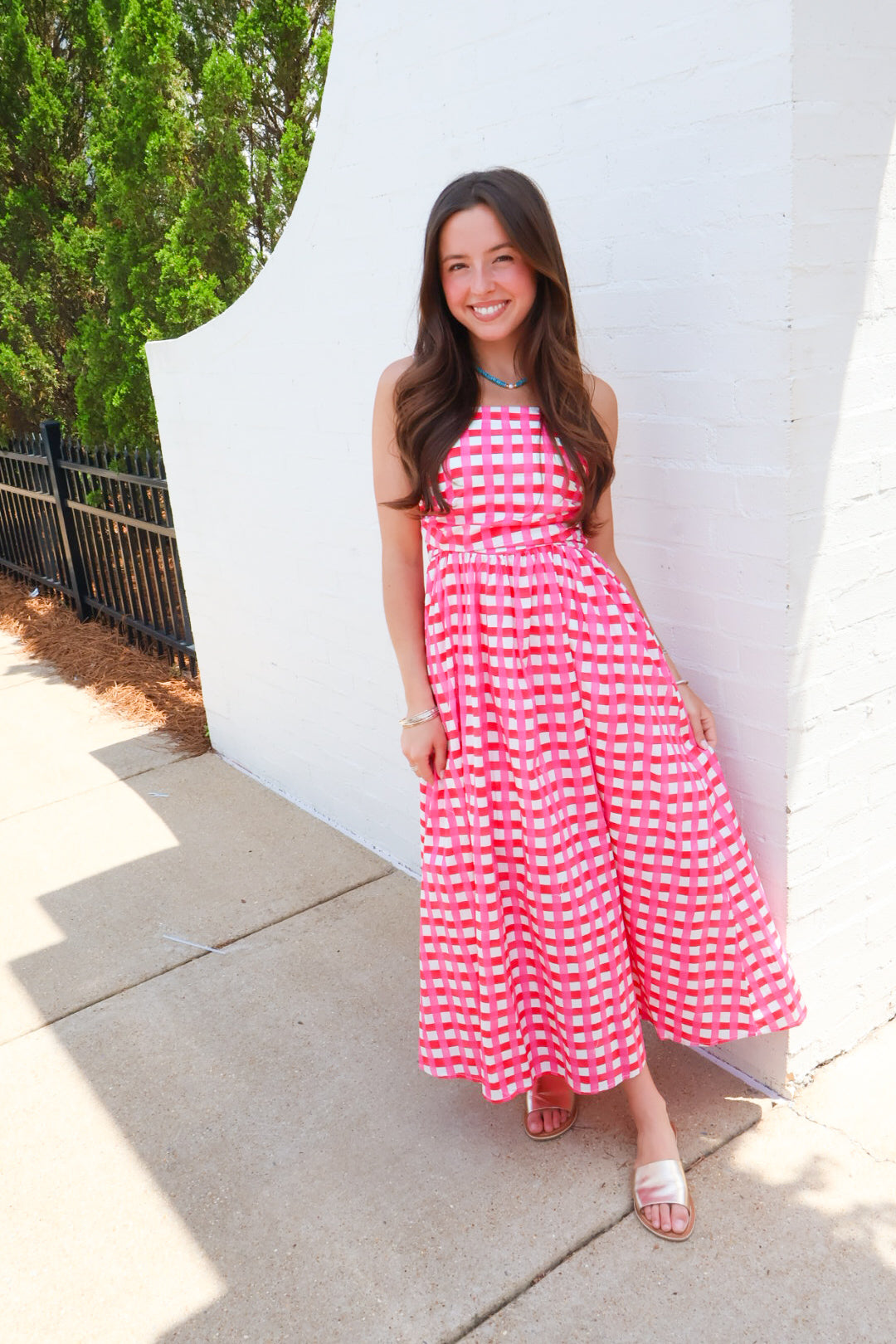 Checkered Midi Dress - Pink