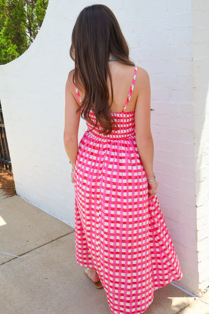 Checkered Midi Dress - Pink