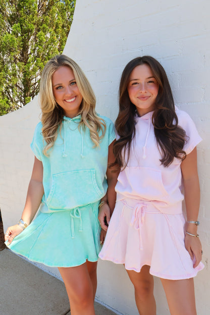 Washed Terry Top and Skort Set - Mint