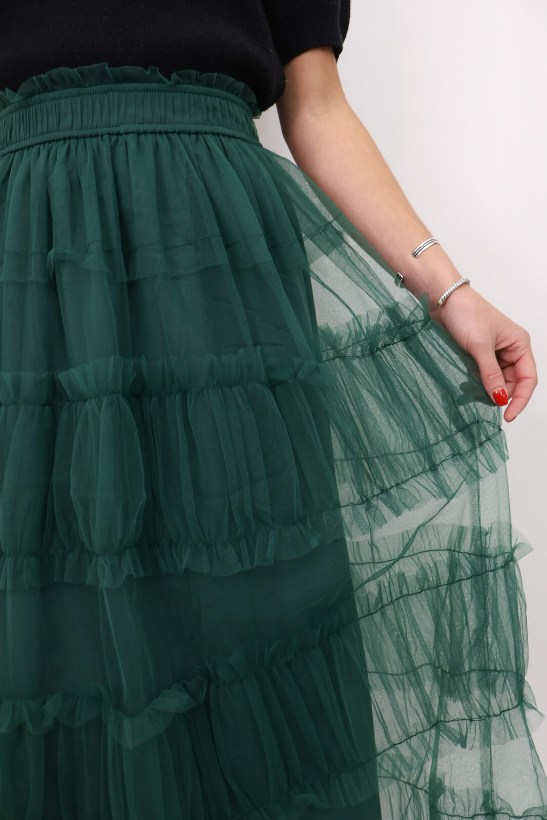 Green Tiered Tulle Midi Skirt