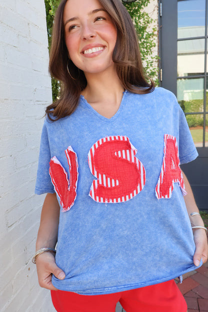 USA Patch Graphic Tee - Blue