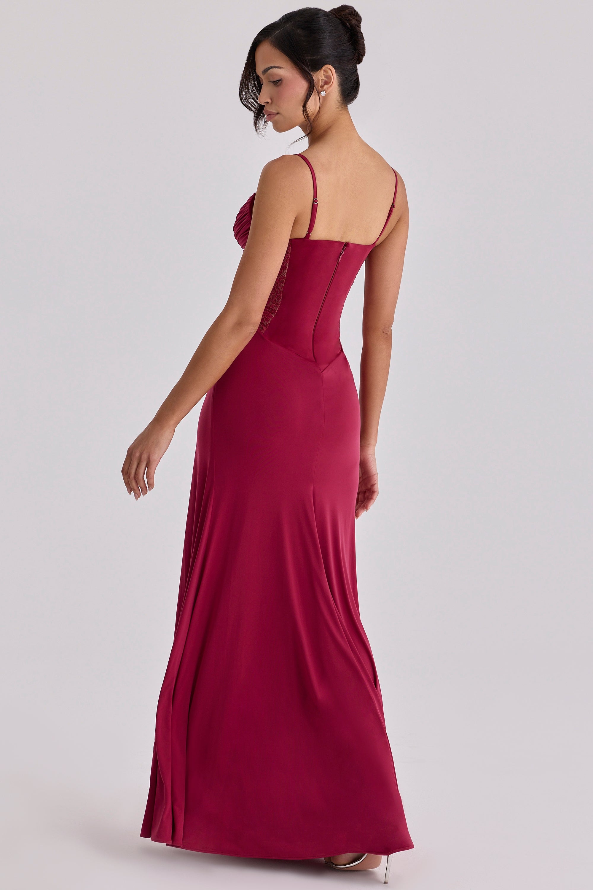 wine lace trim maxi dress + corset
