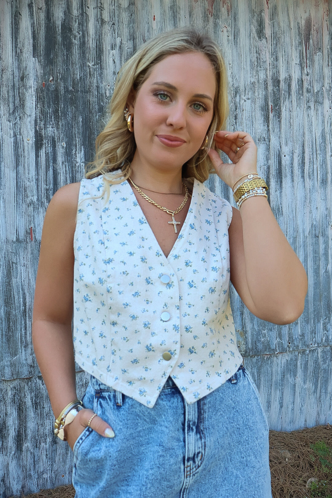 Floral Denim Vest