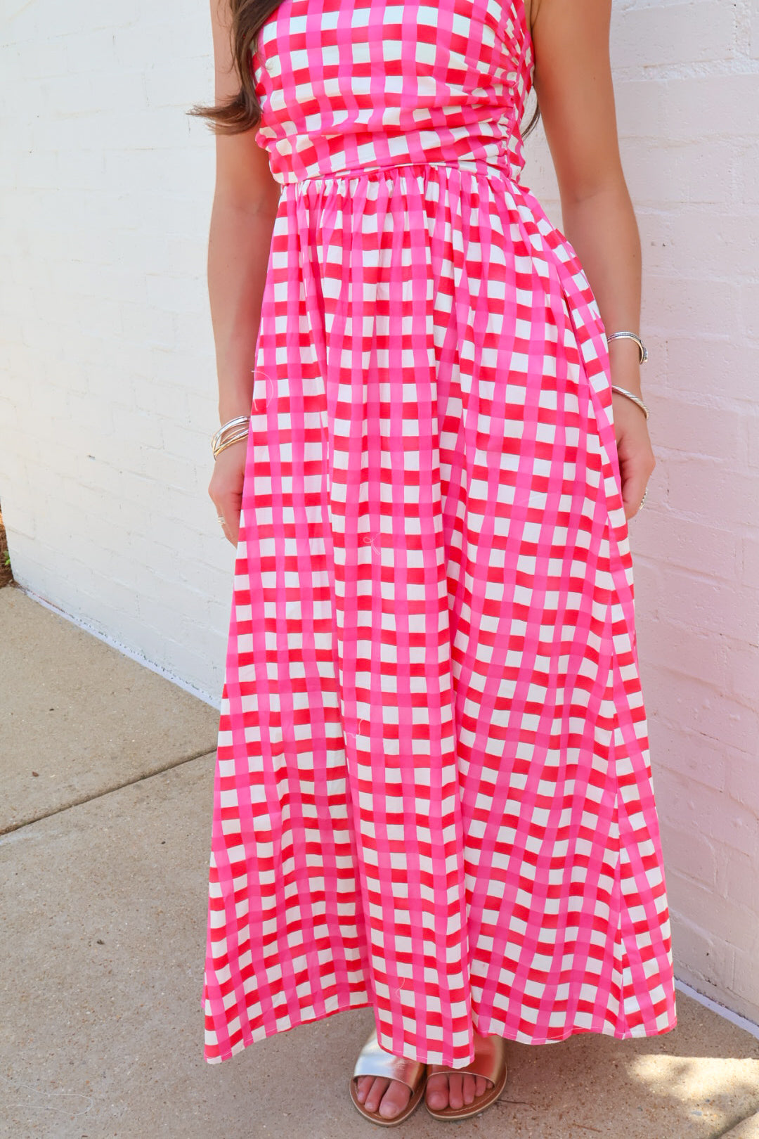 Checkered Midi Dress - Pink