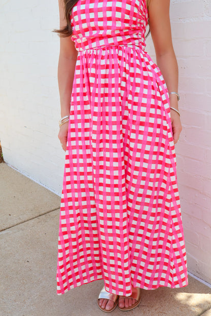 Checkered Midi Dress - Pink