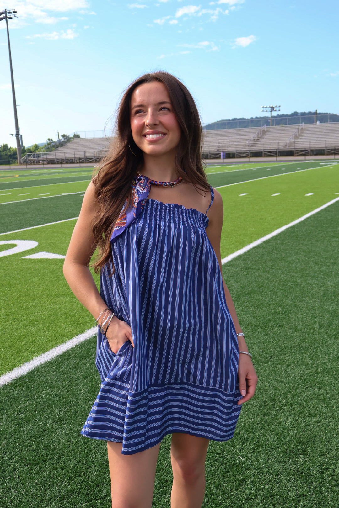 Navy Striped Flowy Mini Dress