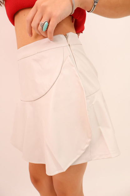 Cream Faux Leather Wrap Skort