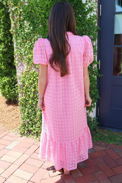Eyelet Midi Dress - Pink