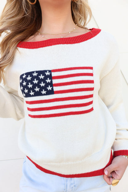 Red Trimmed Lightweight American Flag Sweater
