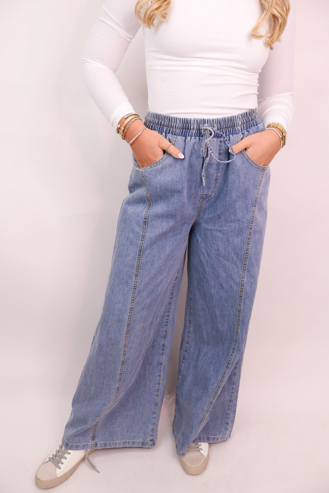 Wide Leg Washed Denim Jeans