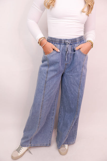 Wide Leg Washed Denim Jeans