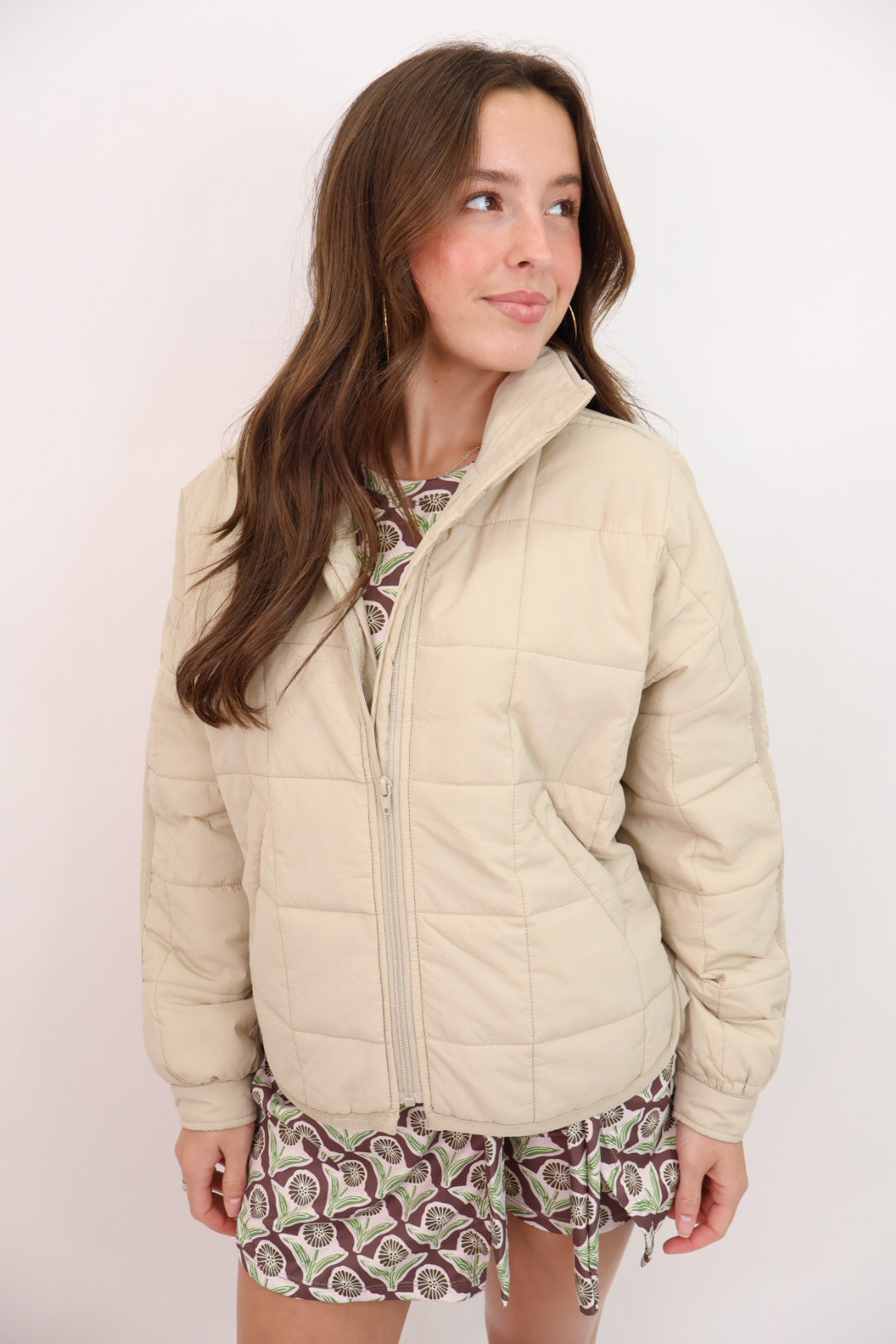 Cozy Up Quilted Puffer Jacket - Beige