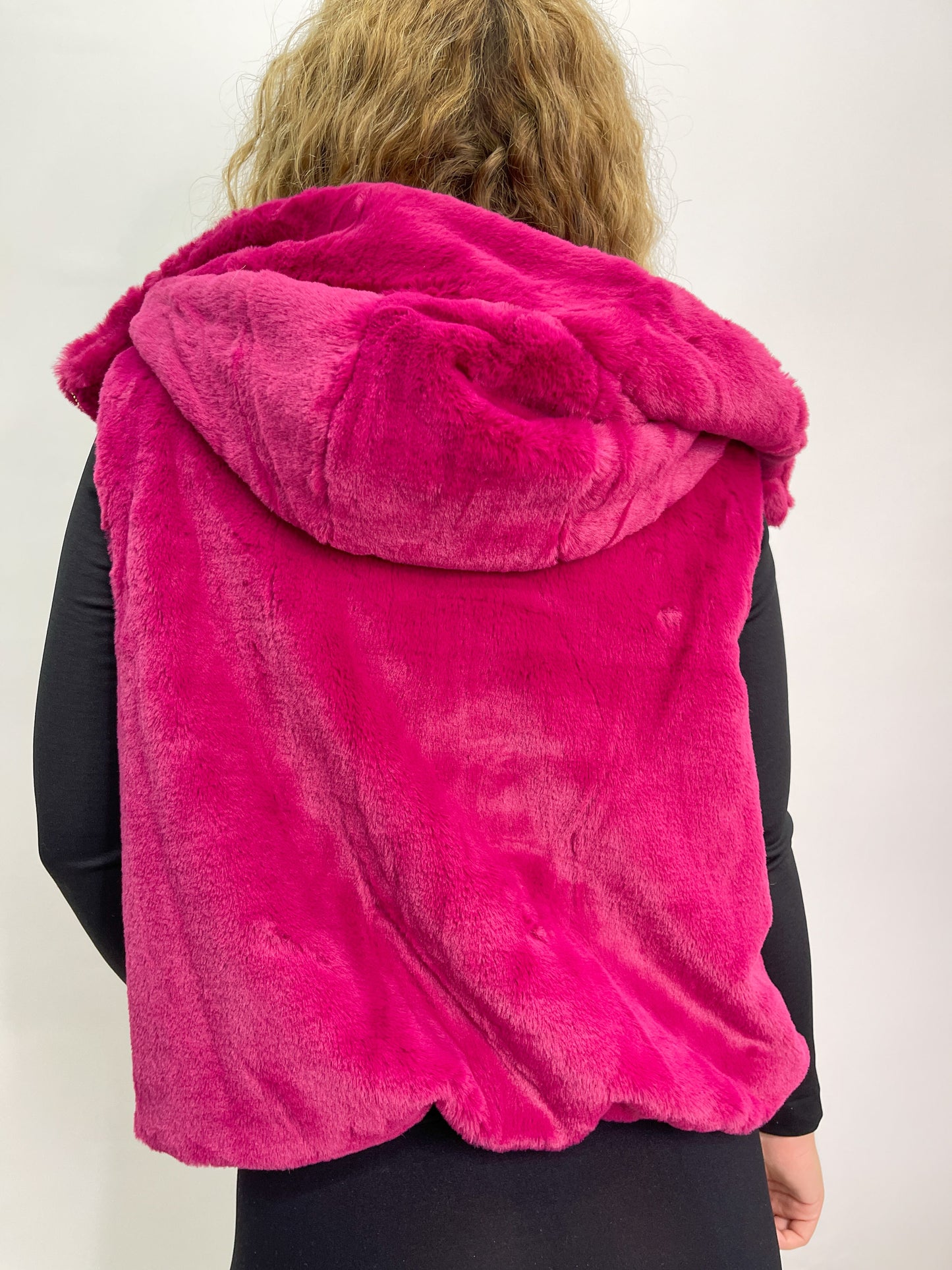 Faux Fur Hooded Vest - Magenta