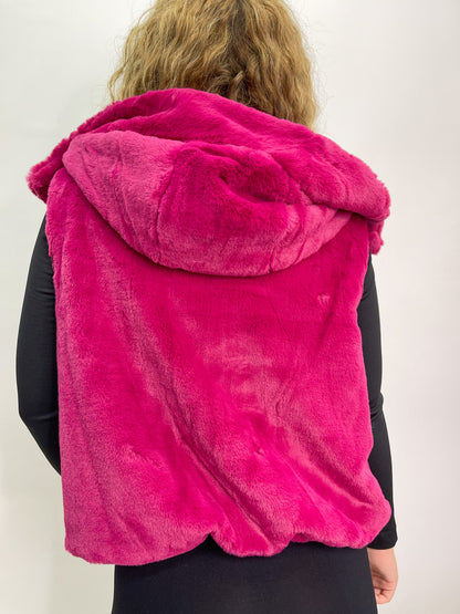 Faux Fur Hooded Vest - Magenta