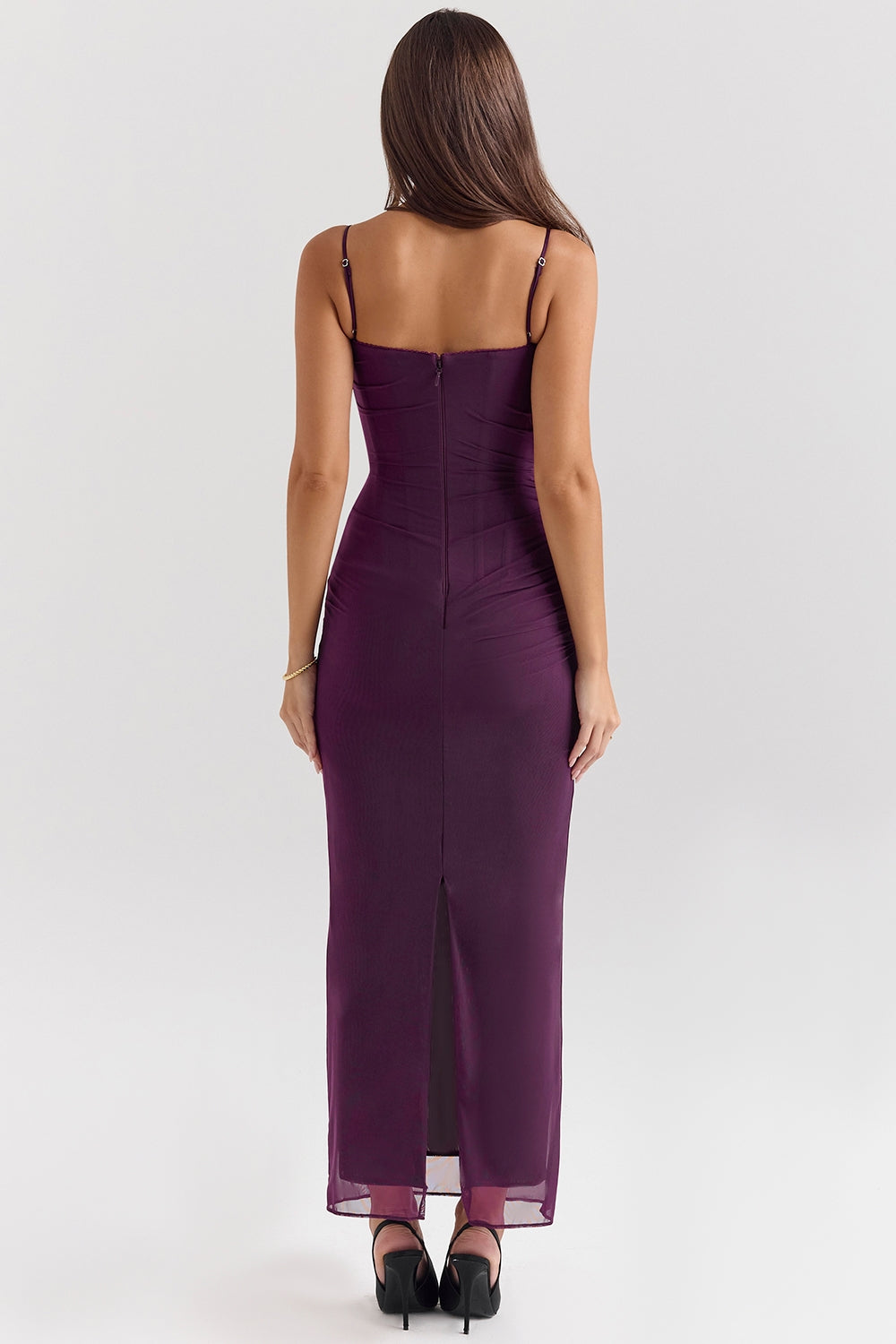 grape mesh corset maxi dress