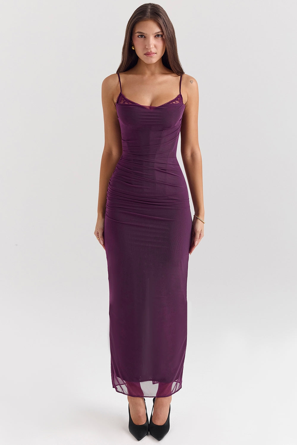 grape mesh corset maxi dress