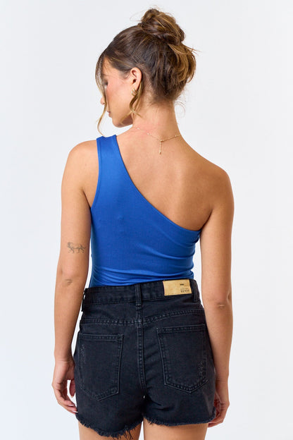 One Shoulder Reversible Bodysuit (Royal Blue) FINAL SALE