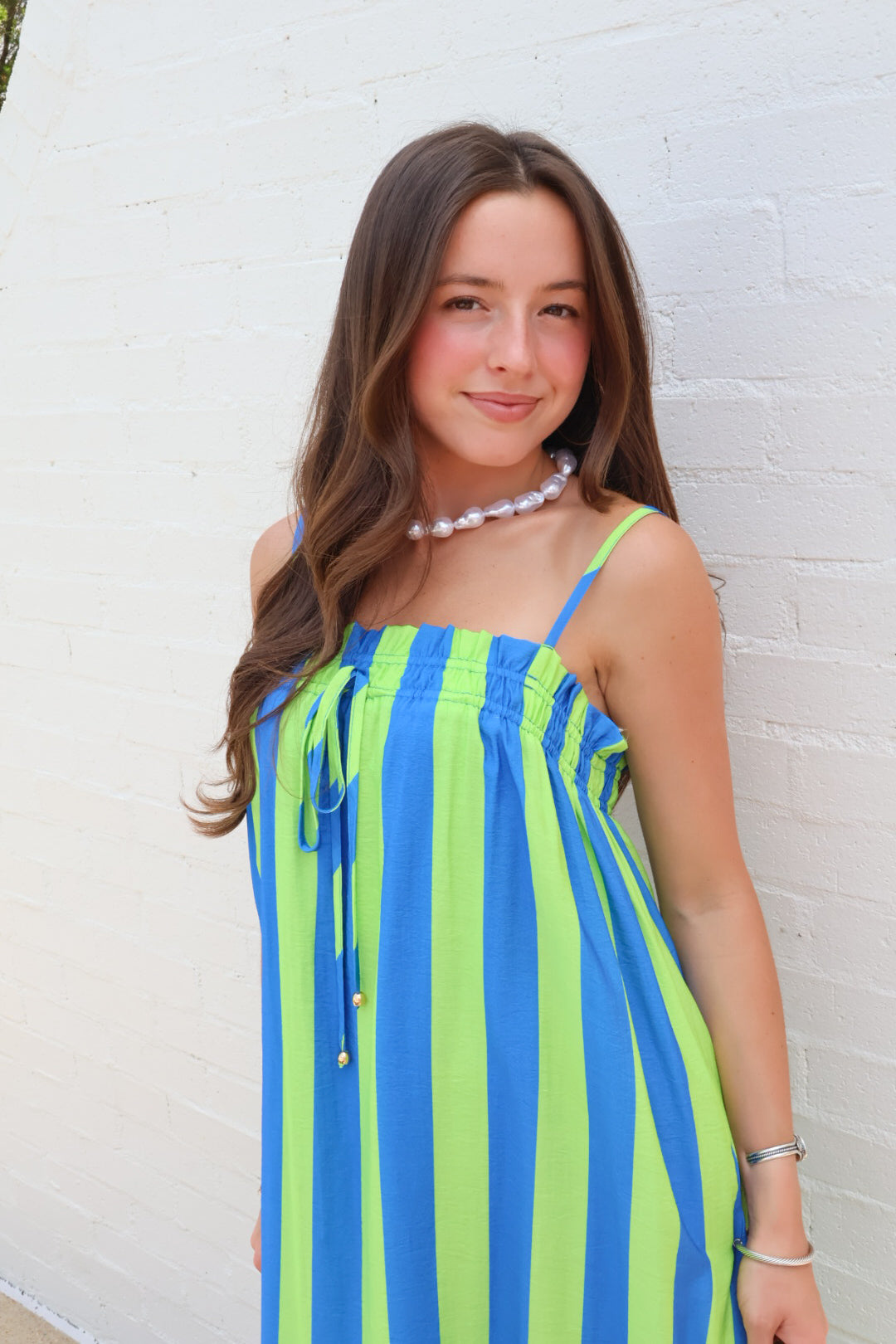 Sunset Stroll Stripe Maxi Dress - Lime + Blue
