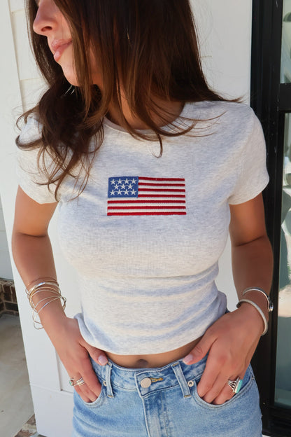 Americana Flag Embroidered Baby Tee
