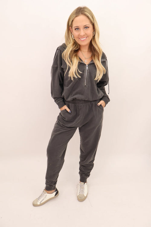 Washed Charcoal Casual Jumpsuit