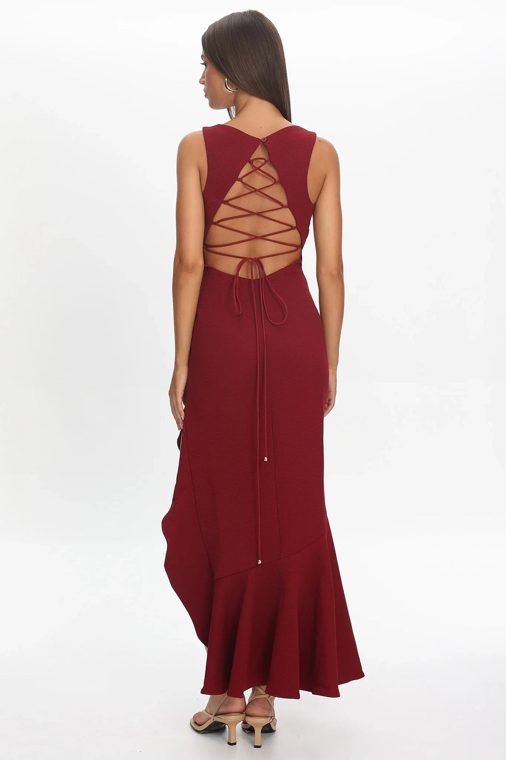 Lights On Asymmetric Hem Maxi Dress Wine