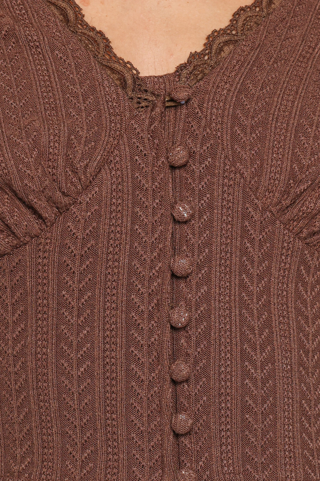 Leslie Long Sleeve Textured Button Front Top - Chocolate