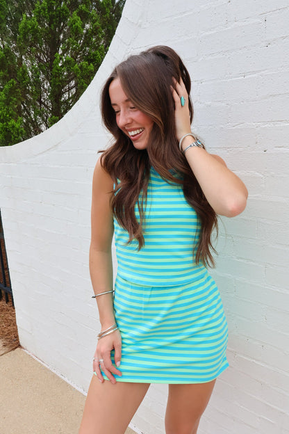 Blue + Green Striped Skort Set
