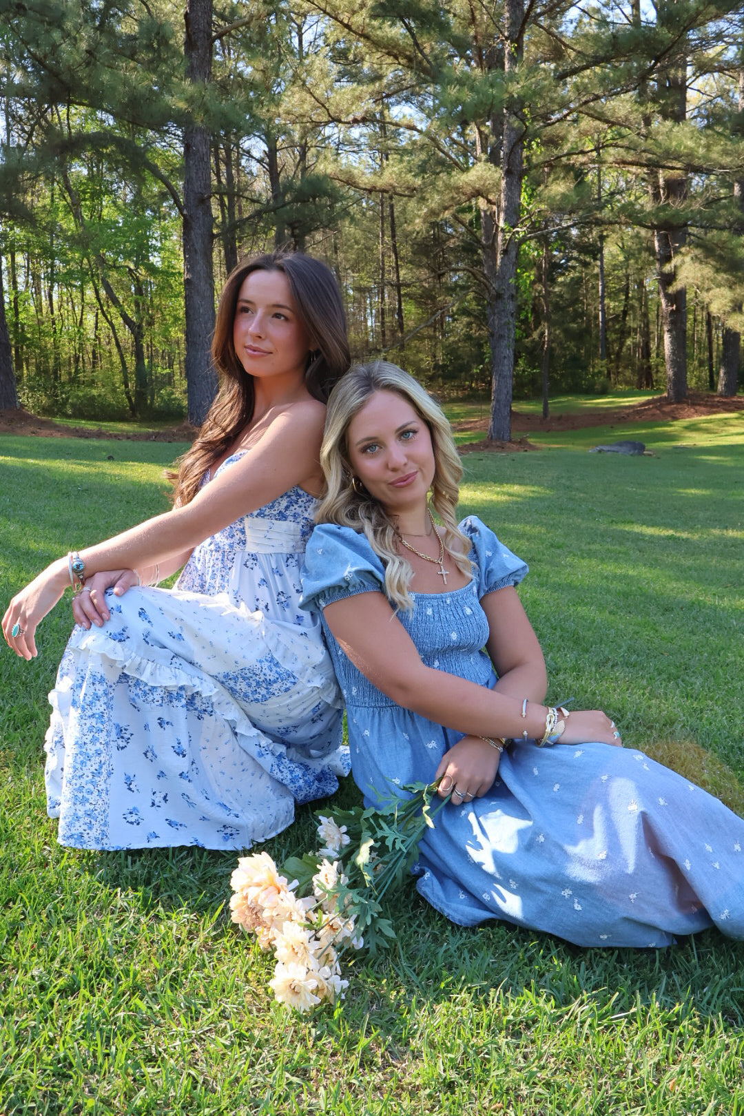 Blue Floral Patchwork Midi Dress