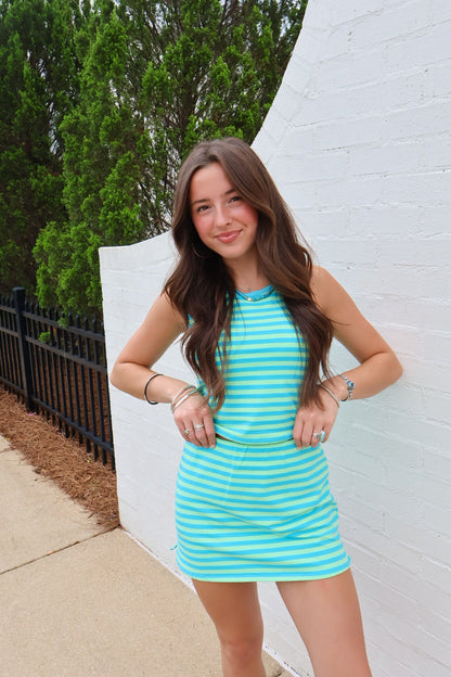 Blue + Green Striped Skort Set