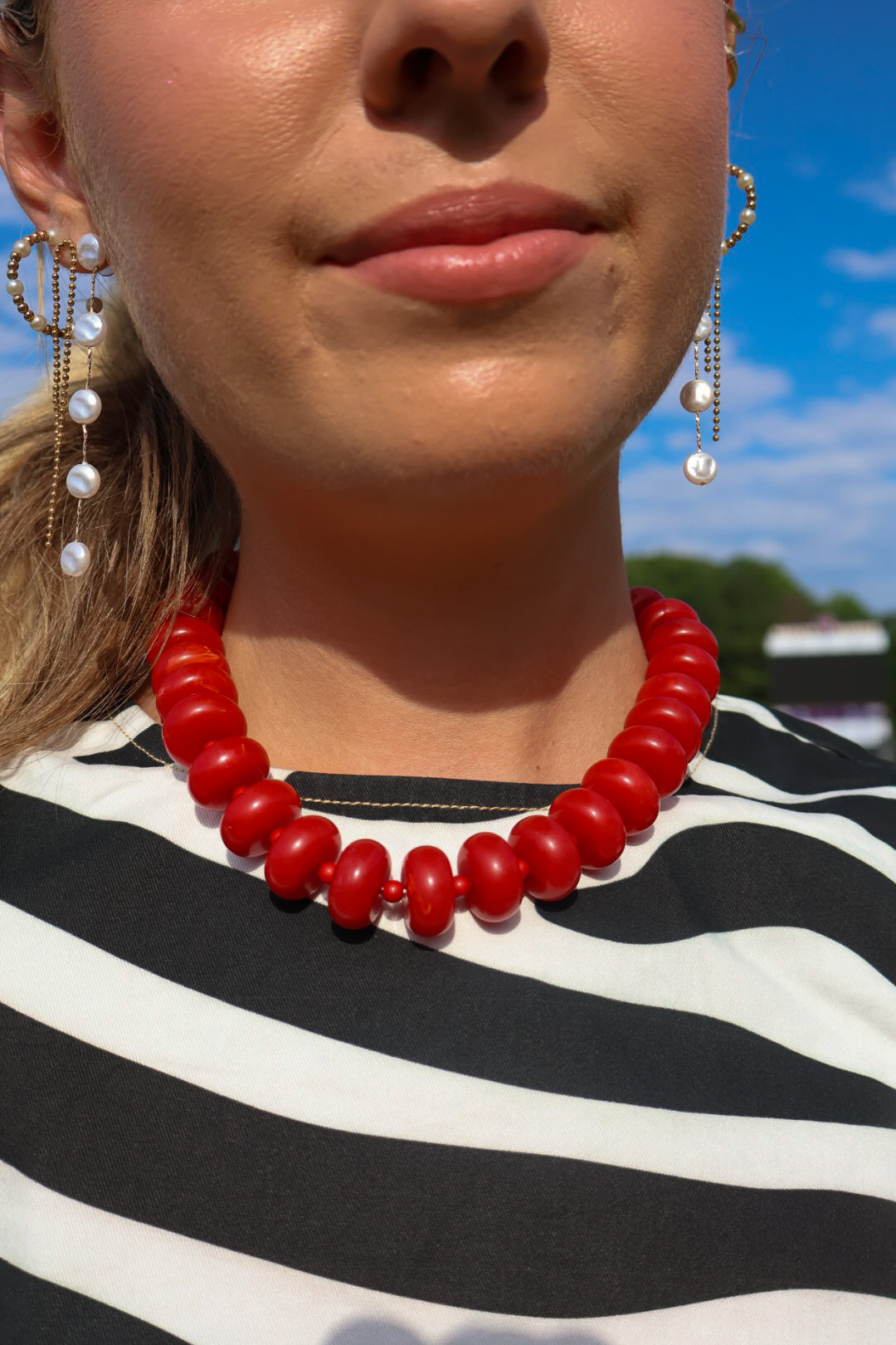 Red Chunky Disc Bead Necklace
