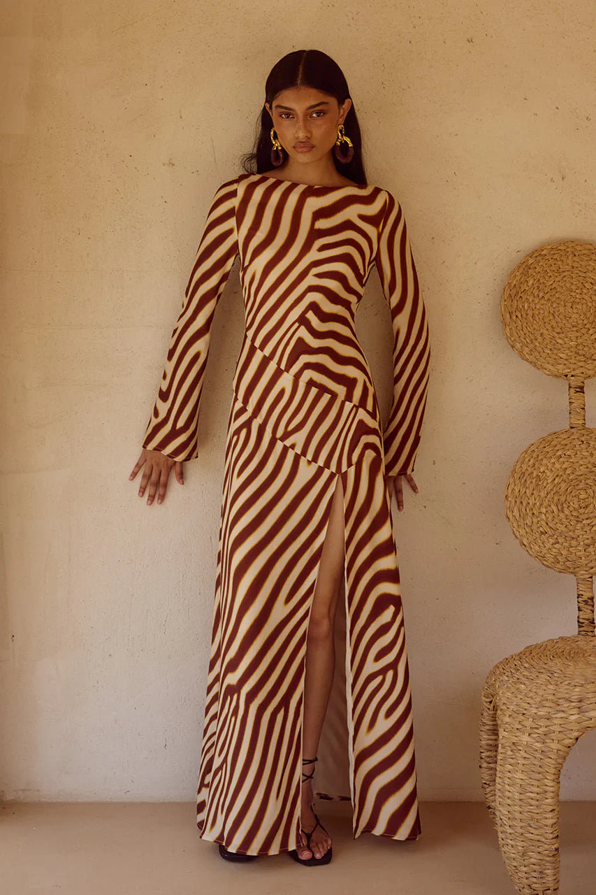 MONTIE SLEEVED MAXI DRESS - MONTIE CHOC