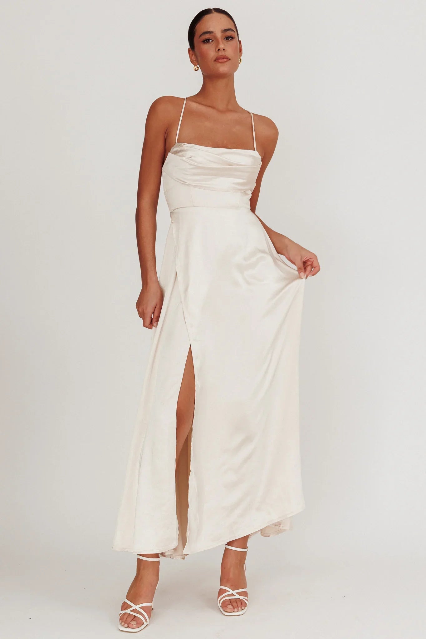 Inner Light Gathered Bust Split Maxi Dress Champagne