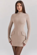 taupe long sleeve mini dress