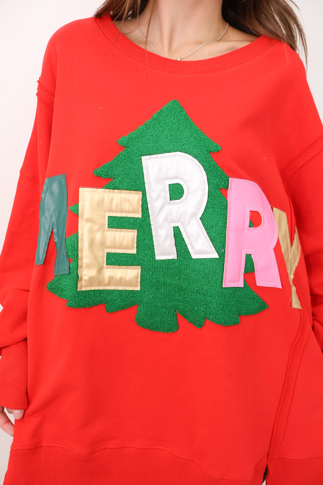 Merry Leather Patch Red Pullover