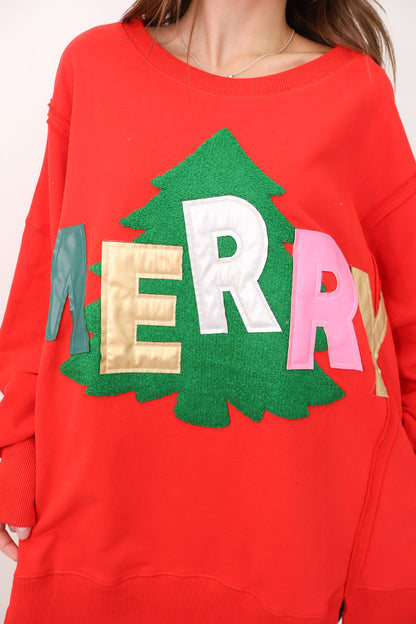 Merry Leather Patch Red Pullover