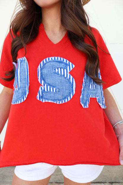 USA Patch Graphic Tee - Red
